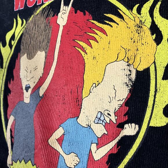 Beavis and Butt-Head World Tour Women’s Large Black Graphic T-Shirt Red Stitch - Picture 8 of 11